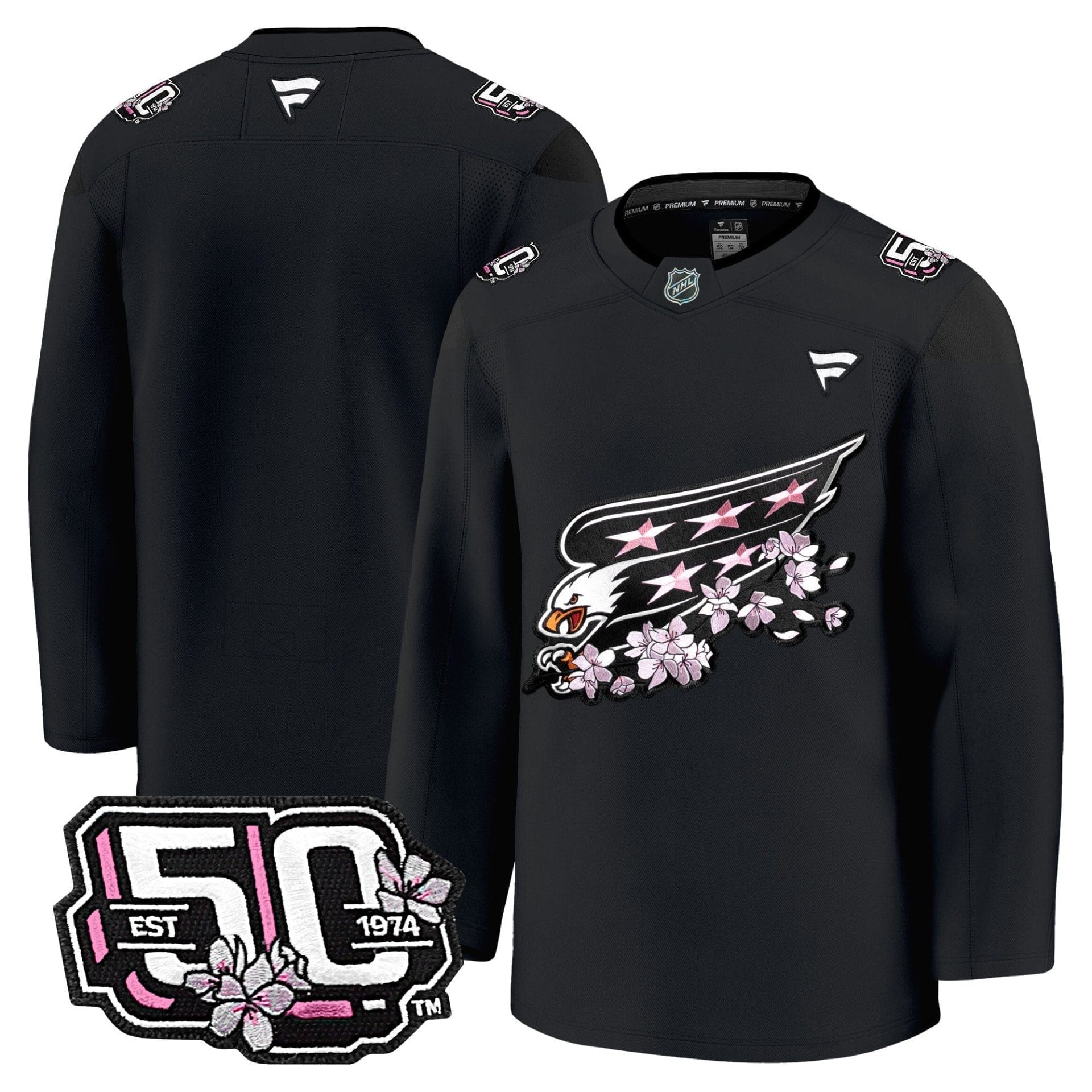 Men Washington Capitals 50th Anniversary Cherry Blossom Premium Jersey - All Stitched 7 Men Washington Capitals 50th Anniversary Cherry Blossom Premium Jersey - All Stitched - Image 7