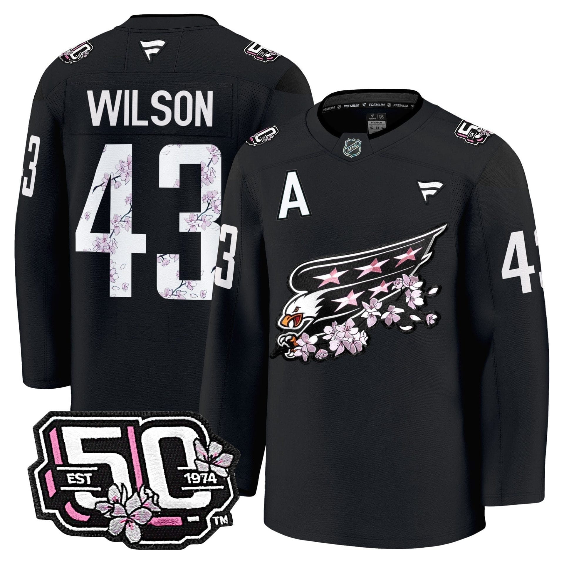 Men Washington Capitals 50th Anniversary Cherry Blossom Premium Jersey - All Stitched 5 Men Washington Capitals 50th Anniversary Cherry Blossom Premium Jersey - All Stitched - Image 5