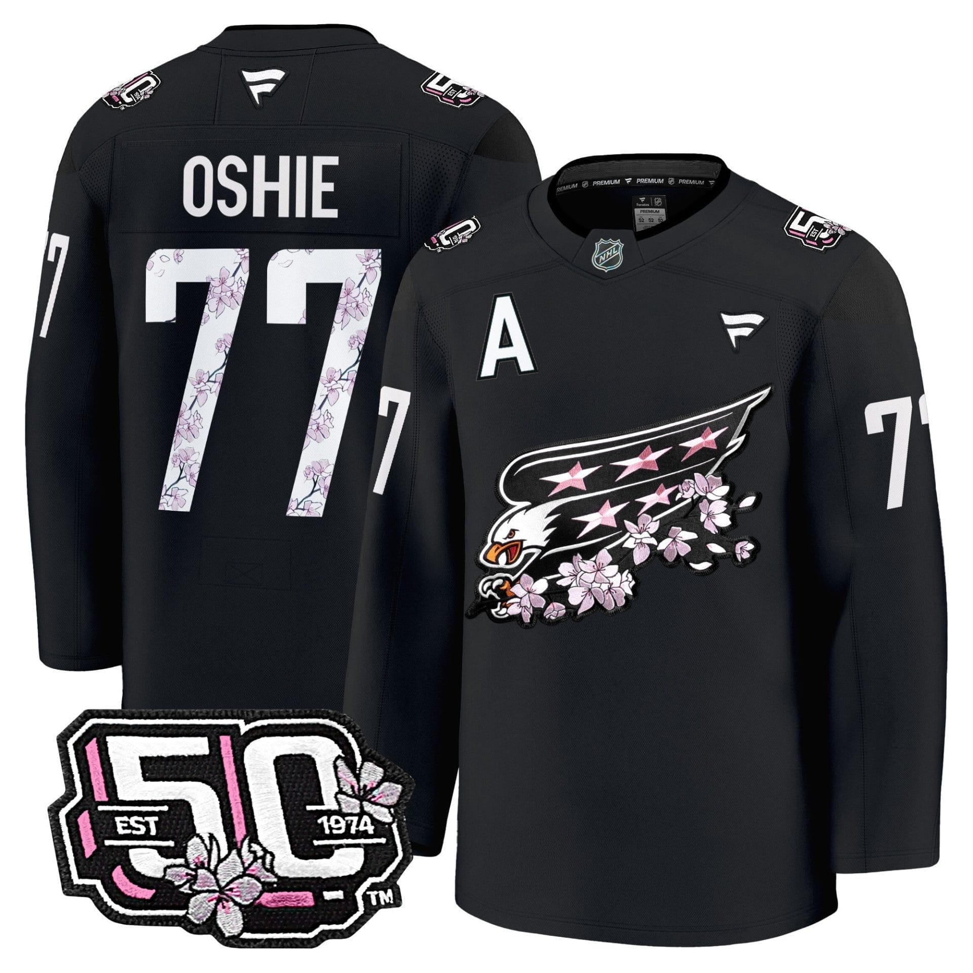 Men Washington Capitals 50th Anniversary Cherry Blossom Premium Jersey - All Stitched 6 Men Washington Capitals 50th Anniversary Cherry Blossom Premium Jersey - All Stitched - Image 6