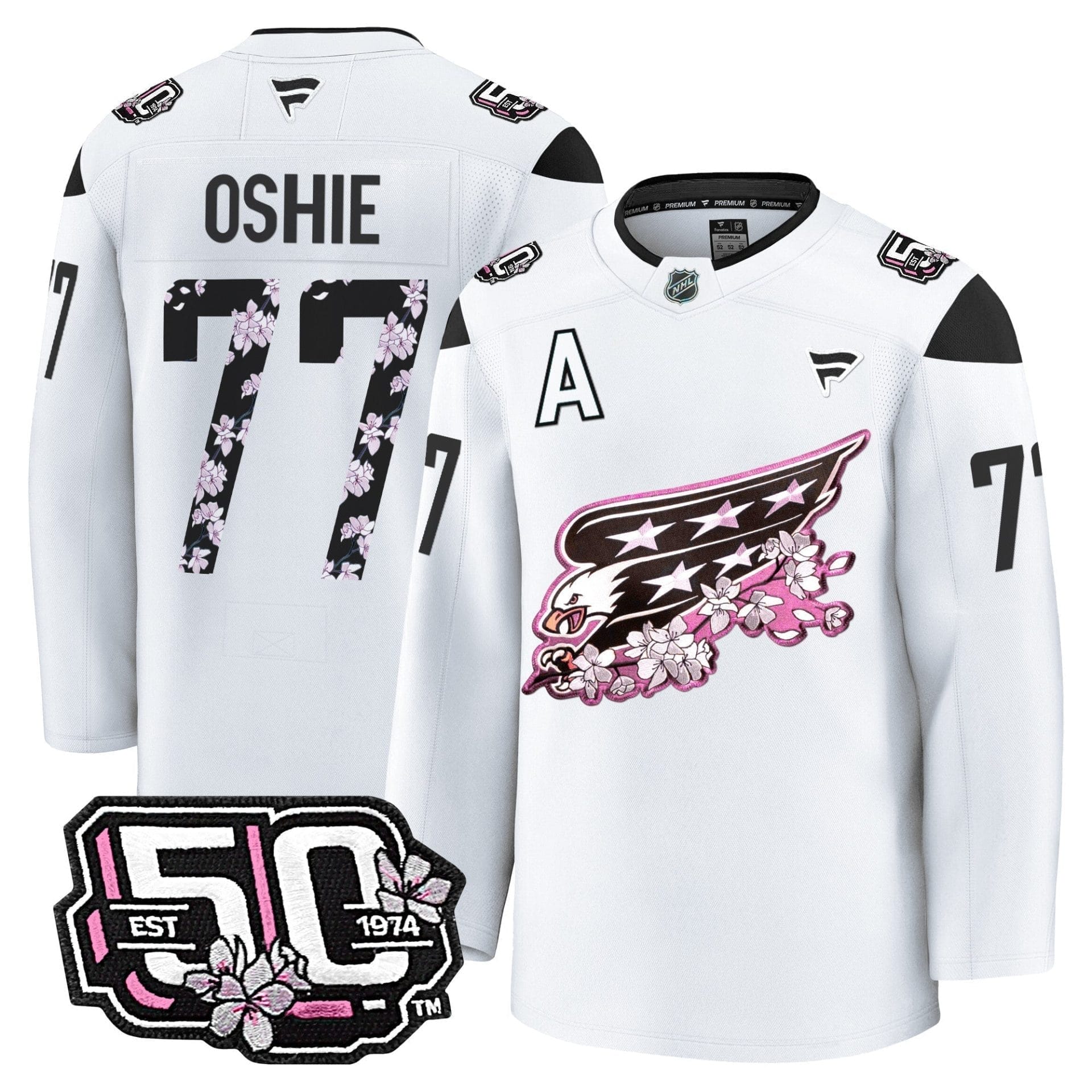 Men Washington Capitals 50th Anniversary Cherry Blossom Premium Jersey - All Stitched 28 Men Washington Capitals 50th Anniversary Cherry Blossom Premium Jersey - All Stitched - Image 28