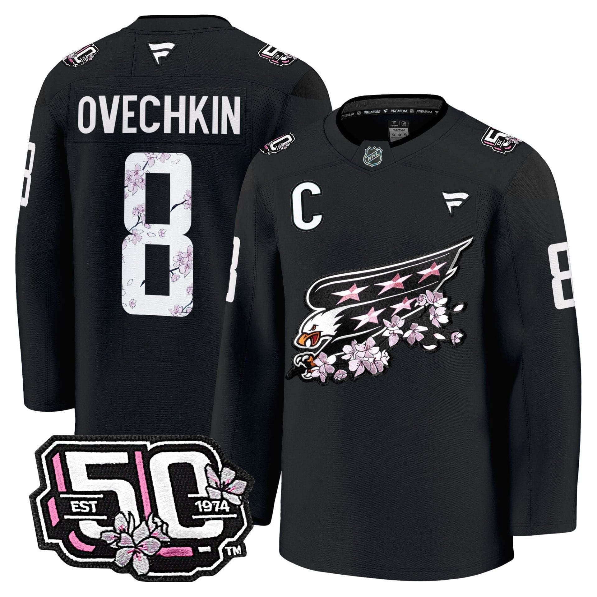 Men Washington Capitals 50th Anniversary Cherry Blossom Premium Jersey - All Stitched 12 Men Washington Capitals 50th Anniversary Cherry Blossom Premium Jersey - All Stitched - Image 12