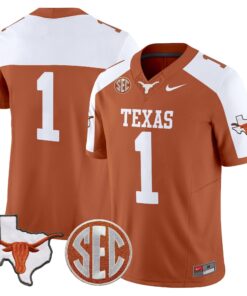 Texas Longhorns 2025 State Map & SEC Patch Vapor Limited Jersey - All Stitched 74 1753676011881