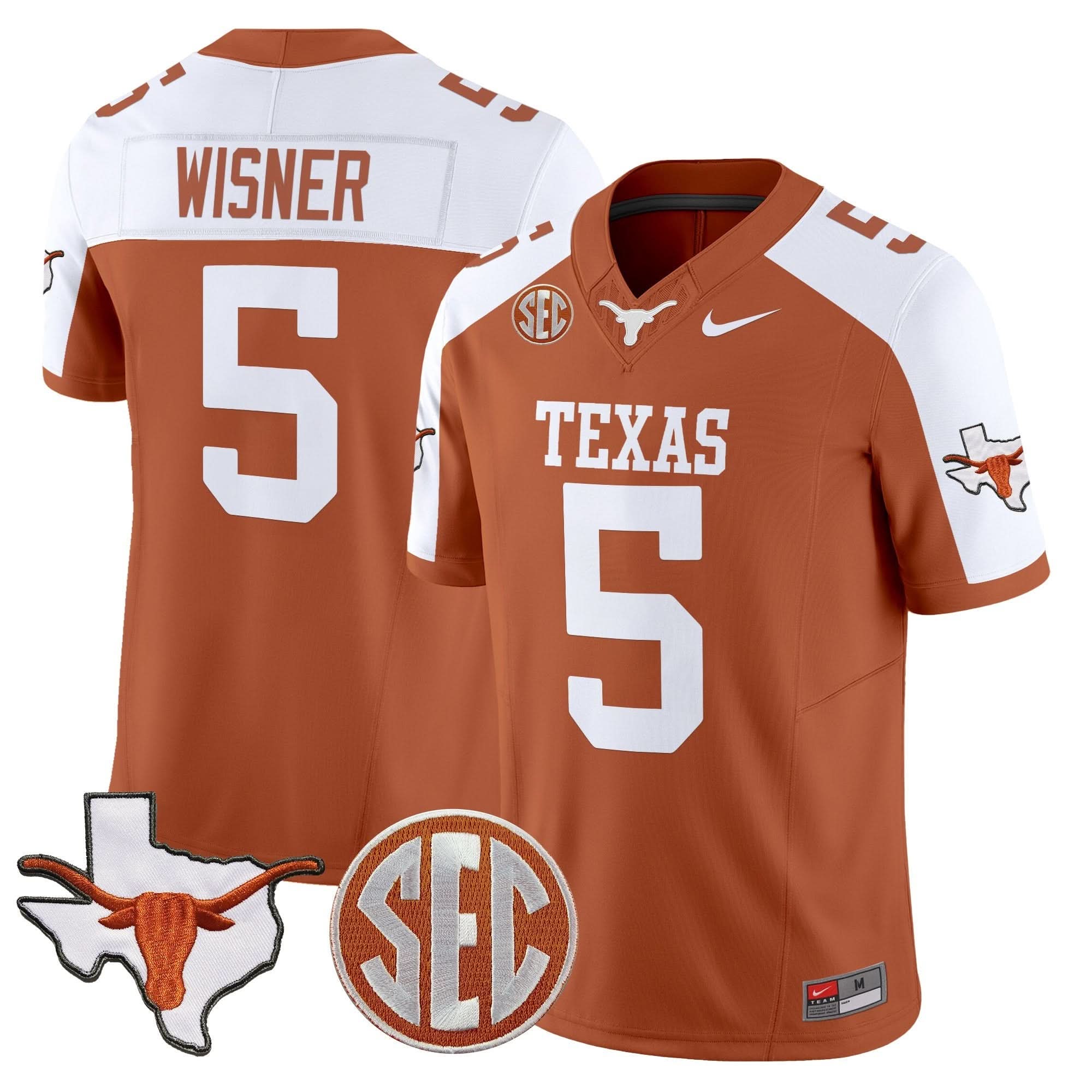 Texas Longhorns 2025 State Map & SEC Patch Vapor Limited Jersey - All Stitched 28 Texas Longhorns 2025 State Map & SEC Patch Vapor Limited Jersey - All Stitched - Image 28