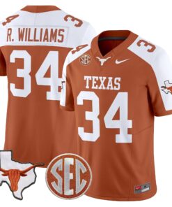 Texas Longhorns 2025 State Map & SEC Patch Vapor Limited Jersey - All Stitched 72 1753676015691