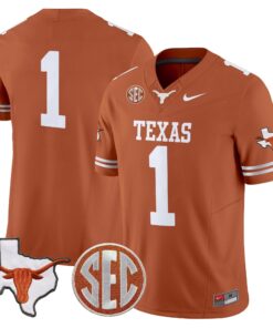 Texas Longhorns 2025 State Map & SEC Patch Vapor Limited Jersey - All Stitched 50 1753676050113
