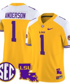Aaron Anderson Jersey #1 LSU Tigers 2025 Louisiana Patch Stitched 7 Aaron Anderson Jersey 1 LSU Tigers 2025 Louisiana Patch Stitched Gold Alter