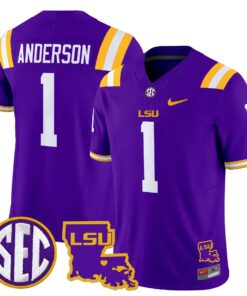 Aaron Anderson Jersey #1 LSU Tigers 2025 Louisiana Patch Stitched 9 Aaron Anderson Jersey 1 LSU Tigers 2025 Louisiana Patch Stitched Purple