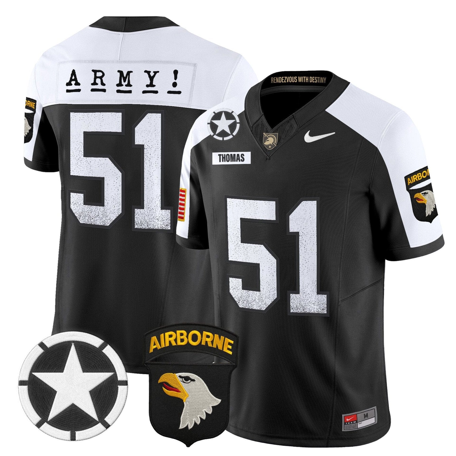 Andon Thomas Jersey #51 Army Black Knights 2025 Screaming Eagles Stitched - Image 4