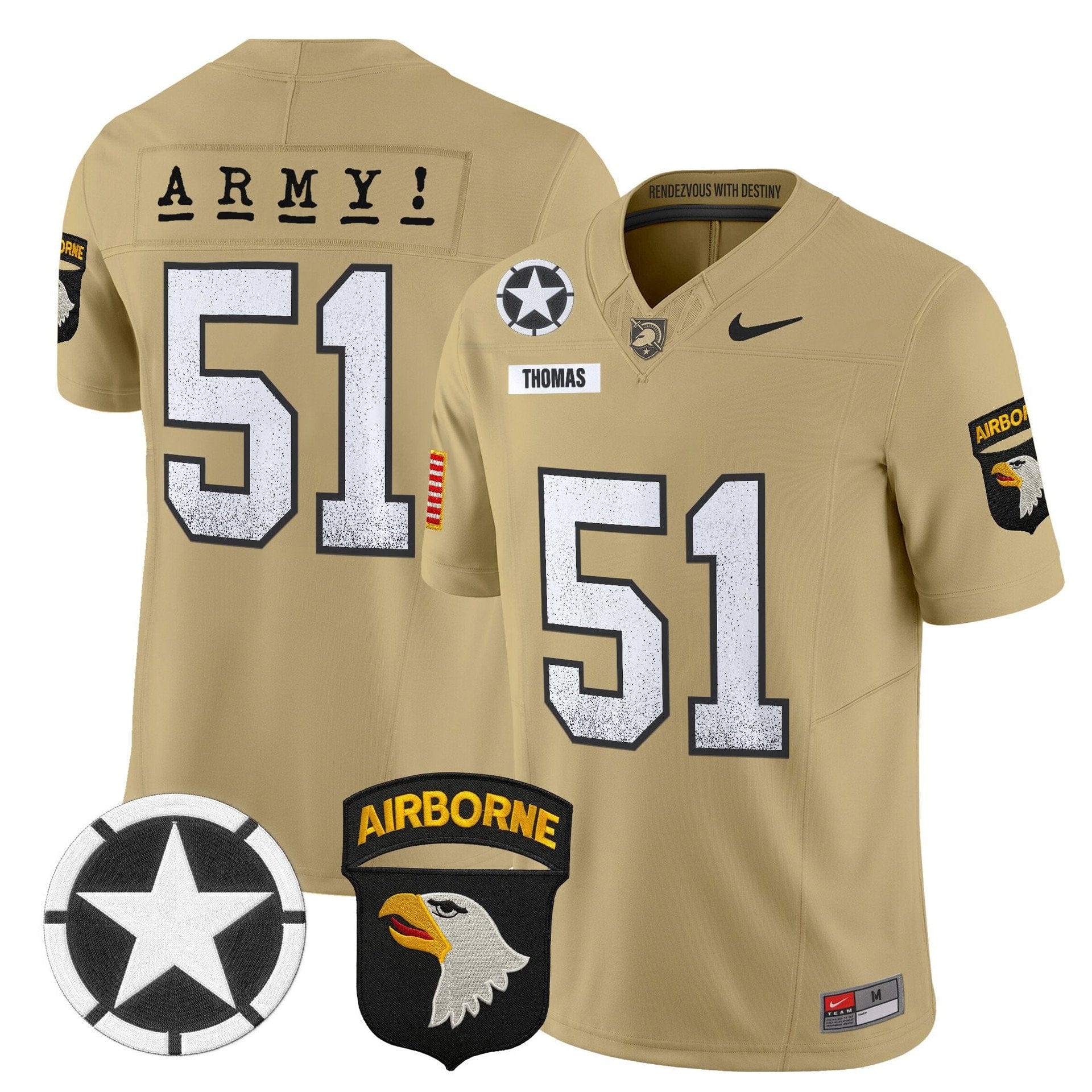 Andon Thomas Jersey #51 Army Black Knights 2025 Screaming Eagles Stitched - Image 3