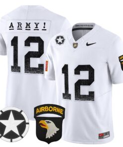 Army Jersey 12 Army Black Knights 2025 Screaming Eagles Stitched White