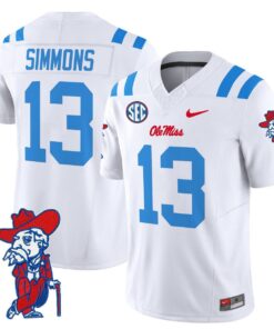 Austin Simmons Jersey 13 Ole Miss Rebels 2025 Limited V2 Stitched White Limited
