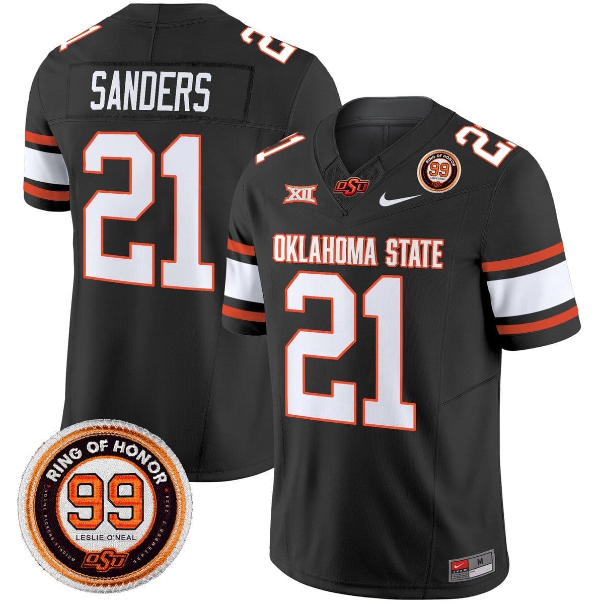 Barry Sanders Jersey 21 Oklahoma State Cowboys 2025 Leslie O neal Patch Black