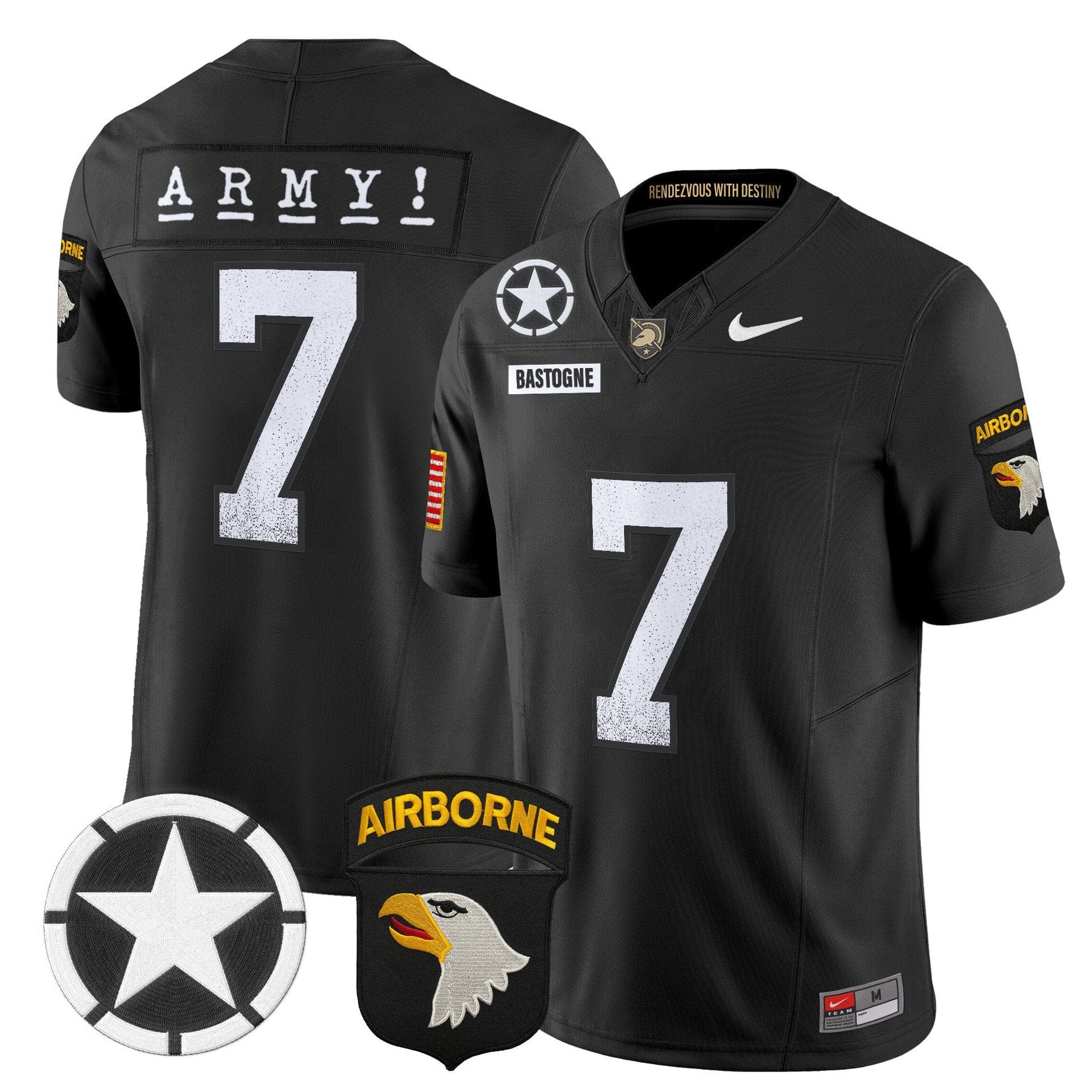 Bastogne Jersey 7 Army Black Knights 2025 Screaming Eagles Stitched Black