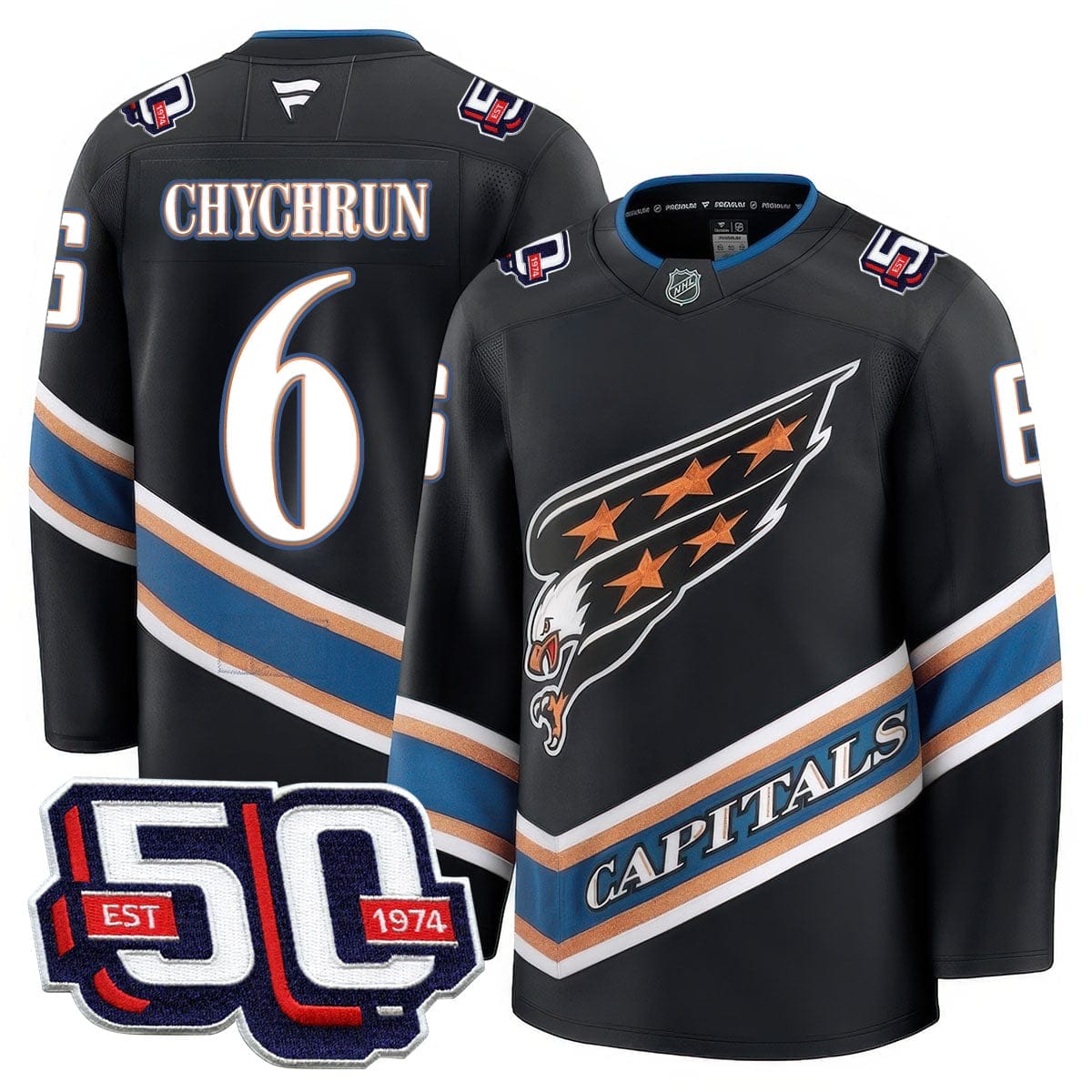 Men Washington Capitals 50th Anniversary Premium Jersey - All Stitched 59 Black Chychrun