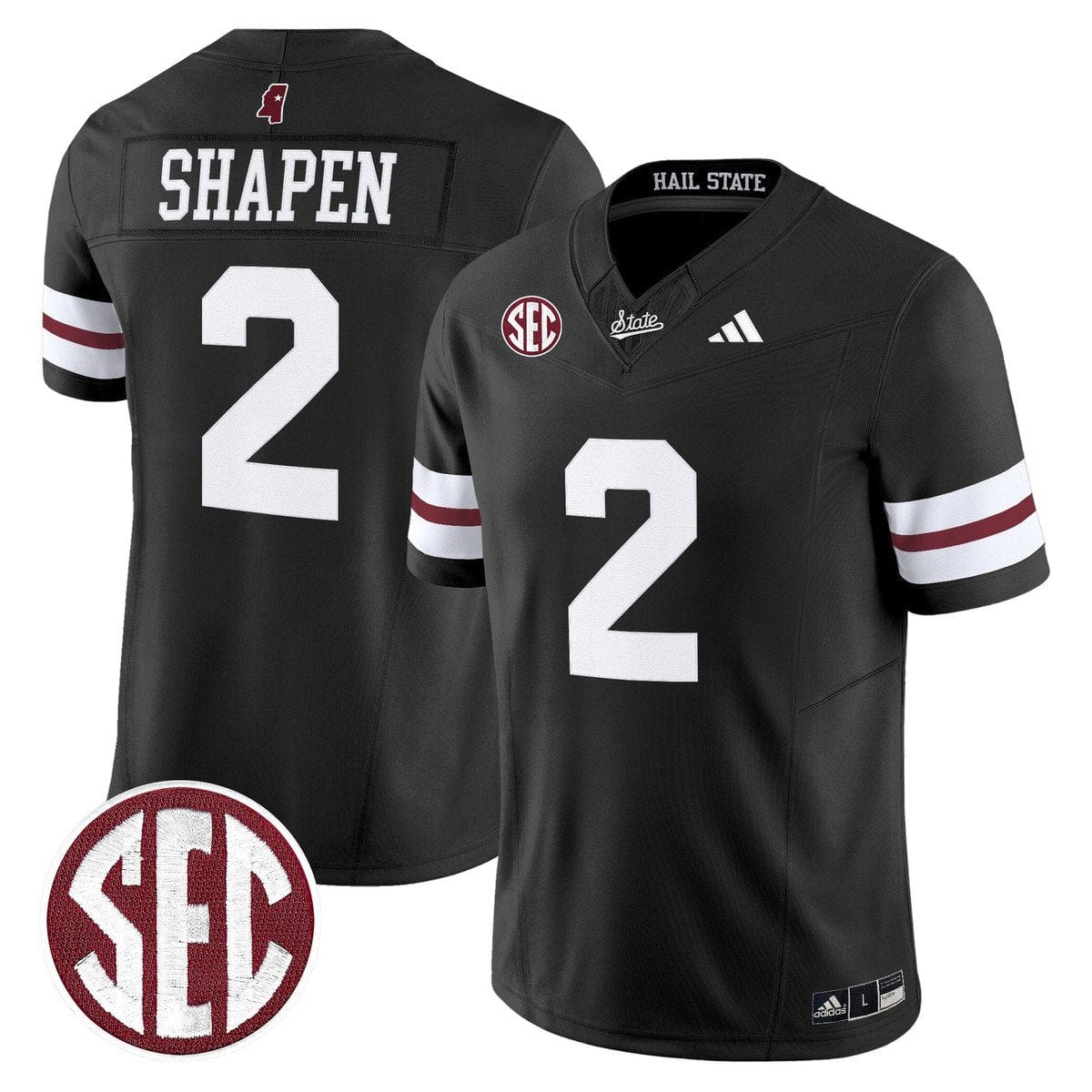 Blake Shapen Jersey #2 Mississippi State Bulldogs Dark Mode Stitched