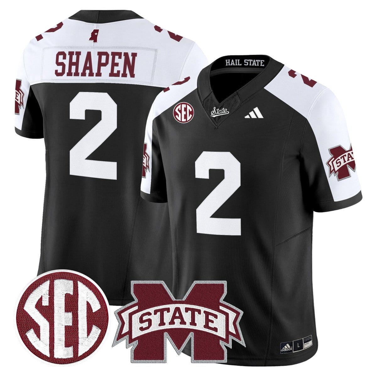 Blake Shapen Jersey #2 Mississippi State Bulldogs Dark Mode Stitched - Image 3