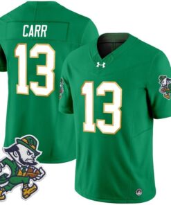 CJ Carr Jersey 13 Notre Dame 2025 Gridiron Leprechaun Edition Green