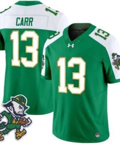 CJ Carr Jersey 13 Notre Dame 2025 Gridiron Leprechaun Edition Green Alter