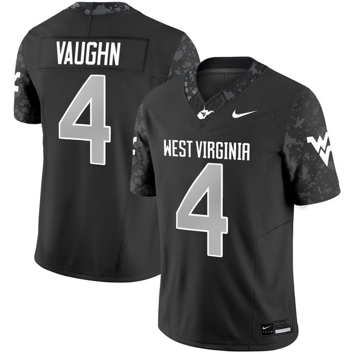 Cam Vaughn Jersey 4 West Virginia Mountaineers 2025 Vapor Stitched Coal
