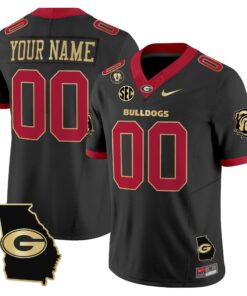 Custom Georgia Bulldogs Jersey 2025 Georgia Map Vince Dooley Stitched Black Gold Trim
