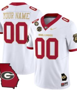 Custom Georgia Bulldogs Jersey 2025 Georgia Map Vince Dooley Stitched White Gold Trim