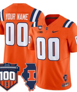 Custom Illinois Fighting Jersey Name Number 100th Memorial Stadium Orange