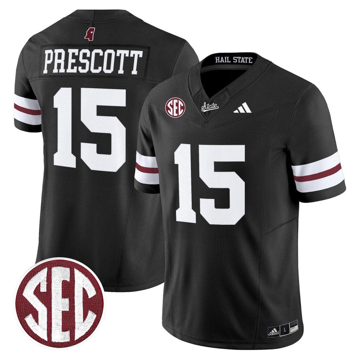Dak Prescott Jersey #15 Mississippi State Bulldogs Dark Mode Stitched