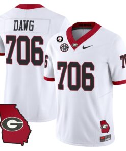 Dawg Jersey 706 Georgia Bulldogs 2025 Georgia Map Vince Dooley Stitched White