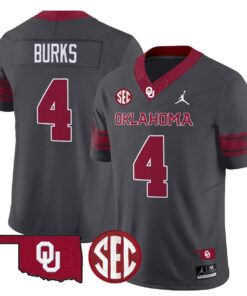 Deion Burks Jersey #4 Oklahoma Sooners 2025 Vapor Limited Stitched 7 Deion Burks Jersey 4 Oklahoma Sooners 2025 Vapor Limited Stitched Anthracite