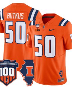 Dick Butkus Jersey 50 Illinois Fighting 100th Memorial Stadium Orange