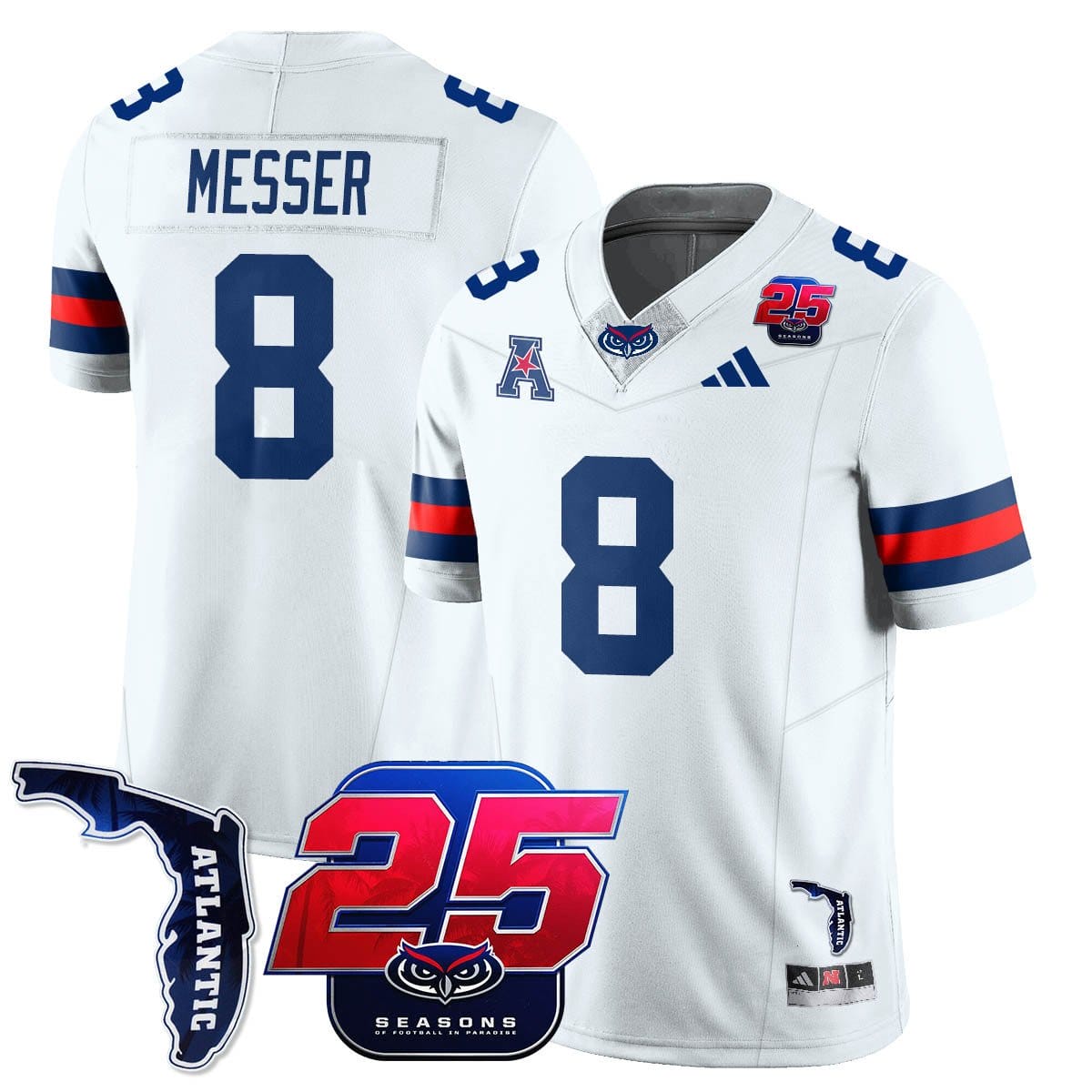 Easton Messer Jersey 8 Florida Atlantic Football 25th Season Stitched White aa25516c 9043 42b5 8dc2 f8b1d2168016