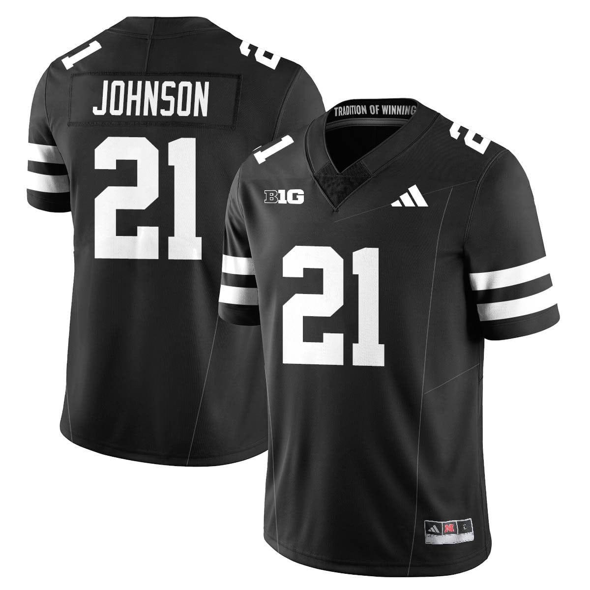 Emmett Johnson Jersey 21 Nebraska Football 2025 Blackout Stitched Black