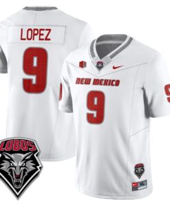 Gabriel Lopez Jersey #9 UNM Lobo Football 2025 Stitched 4 Gabriel Lopez Jersey 9 UNM Lobo Football 2025 Stitched White