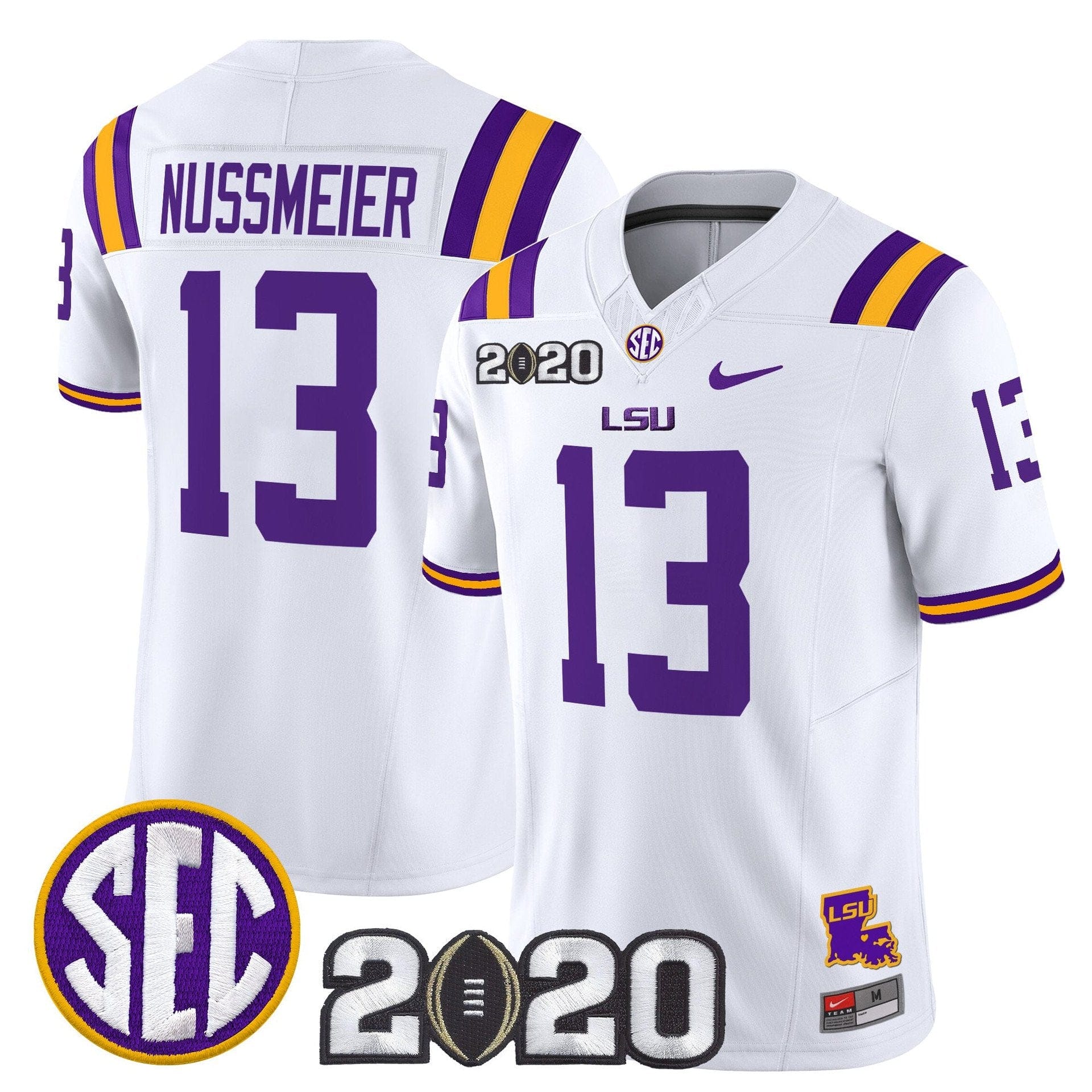 Garrett Nussmeier Jersey 13 LSU Tigers 2020 National Champions White