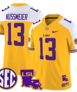 Garrett Nussmeier Jersey #13 LSU Tigers 2025 Louisiana Patch Stitched 7 Garrett Nussmeier Jersey 13 LSU Tigers 2025 Louisiana Patch Stitched Gold Alter