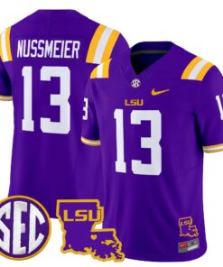 Garrett Nussmeier Jersey #13 LSU Tigers 2025 Louisiana Patch Stitched 9 Garrett Nussmeier Jersey 13 LSU Tigers 2025 Louisiana Patch Stitched Purple