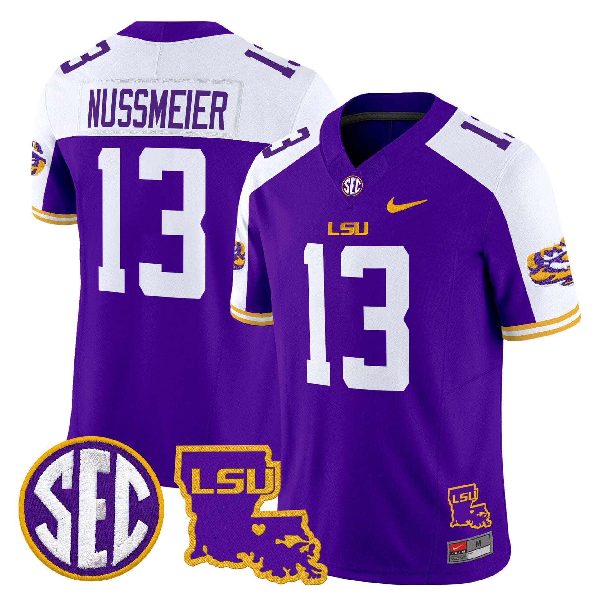 Garrett Nussmeier Jersey #13 LSU Tigers 2025 Louisiana Patch Stitched 4 Garrett Nussmeier Jersey #13 LSU Tigers 2025 Louisiana Patch Stitched - Image 4