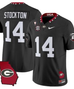 Gunner Stockton Jersey #14 Georgia Bulldogs 2025 Georgia Map, Vince Dooley Stitched 7 Gunner Stockton Jersey 14 Georgia Bulldogs 2025 Georgia Map Vince Dooley Stitched Black