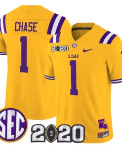 Ja Marr Chase Jersey 1 LSU Tigers 2020 National Champions Stitched Gold