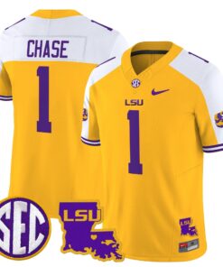 Ja Marr Chase Jersey 1 LSU Tigers 2025 Louisiana Patch Stitched Gold Alter