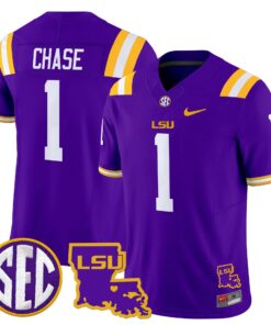 Ja Marr Chase Jersey 1 LSU Tigers 2025 Louisiana Patch Stitched Purple