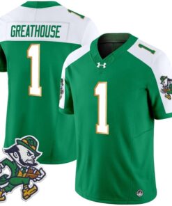 Jaden Greathouse Jersey 1 Notre Dame 2025 Gridiron Leprechaun Edition Green Alter