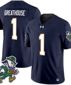 Jaden Greathouse Jersey 1 Notre Dame 2025 Gridiron Leprechaun Edition Navy