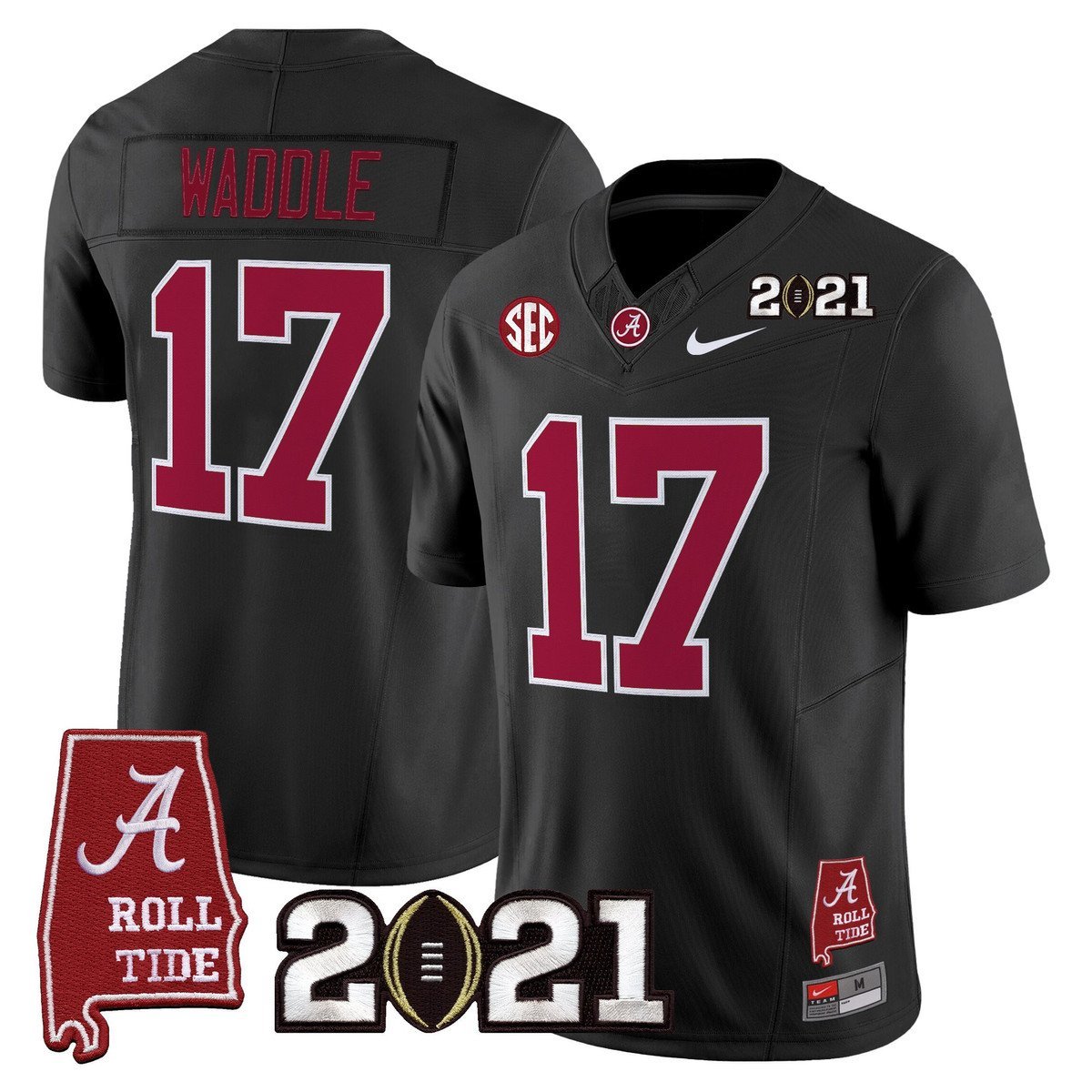 Jaylen Waddle Jersey 7 Alabama 2021 CFP Championship Alabama Map Black