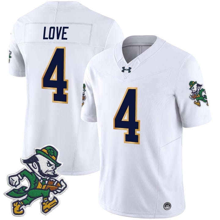 Jeremiyah Love Jersey 4 Notre Dame 2025 Gridiron Leprechaun Edition White