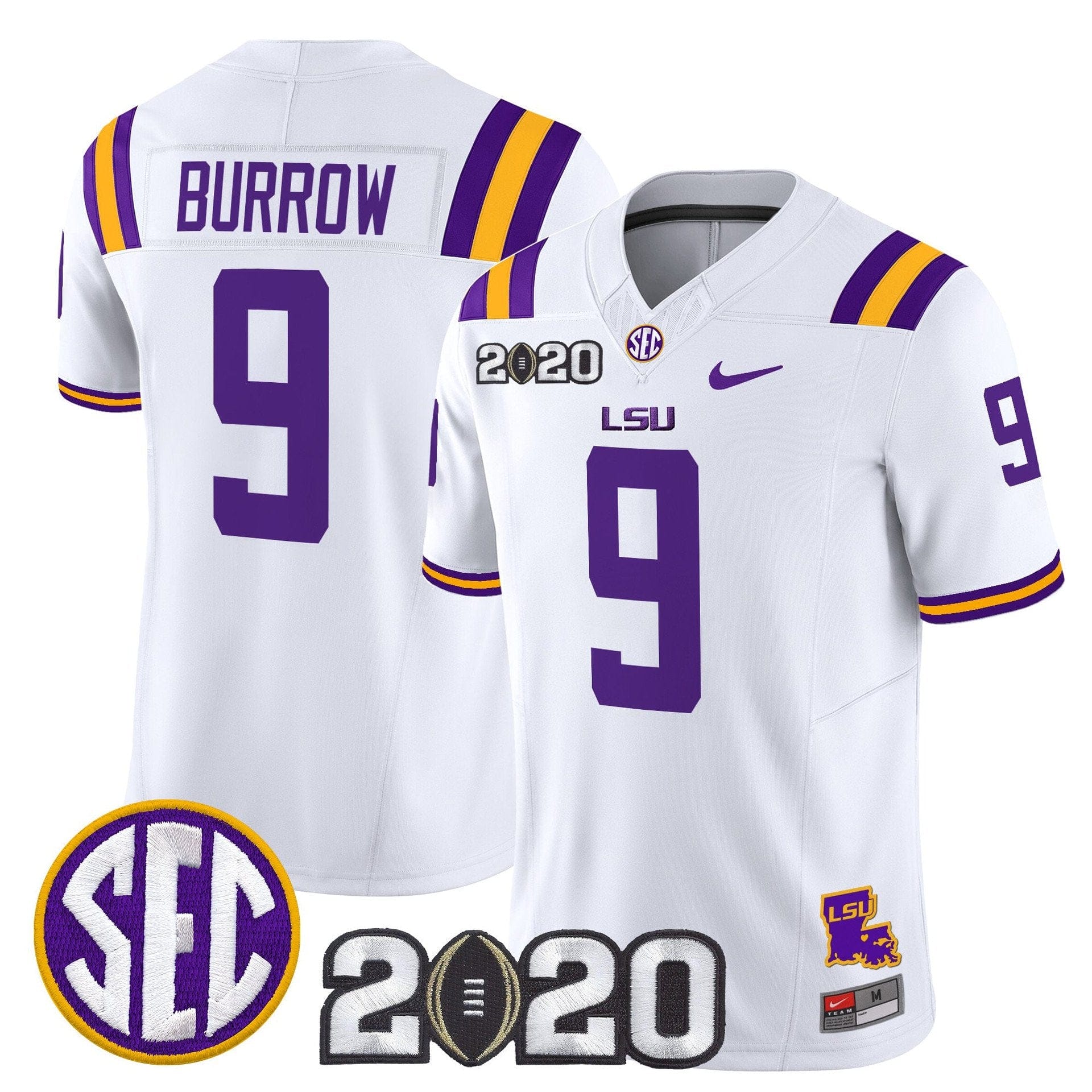 Joe Burrow Jersey 9 LSU Tigers 2020 National Champions Stitched White