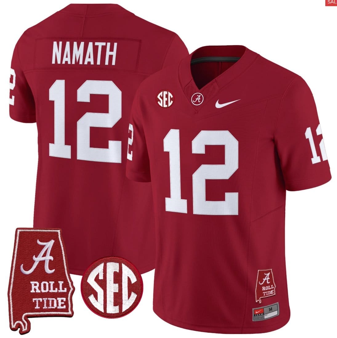 Joe Namath Jersey #12 Alabama Crimson Throwback Alabama Map Stitched 3 Joe Namath Jersey #12 Alabama Crimson Throwback Alabama Map Stitched - Image 3