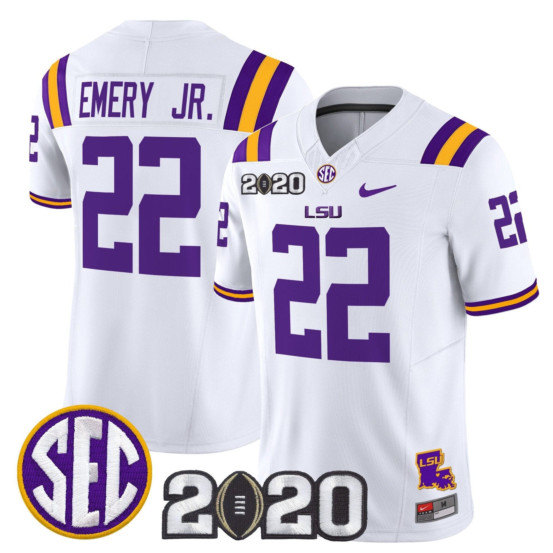 John Emery Jr Jersey 22 LSU Tigers 2020 National Champions Stitched White 5856fec2 f27c 4068 901a 633666f4c030