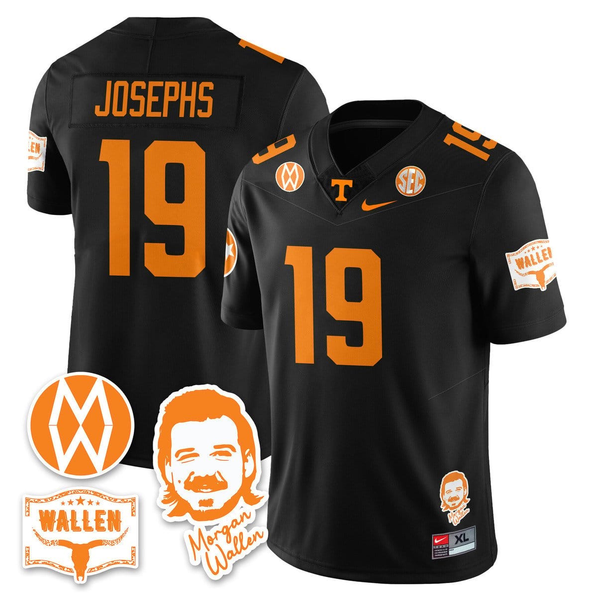 Joshua Josephs Jersey #19 Tennessee Vols Morgan Wallen 2025 Stitched 11 Joshua Josephs Jersey 19 Tennessee Vols Morgan Wallen 2025 Stitched Black