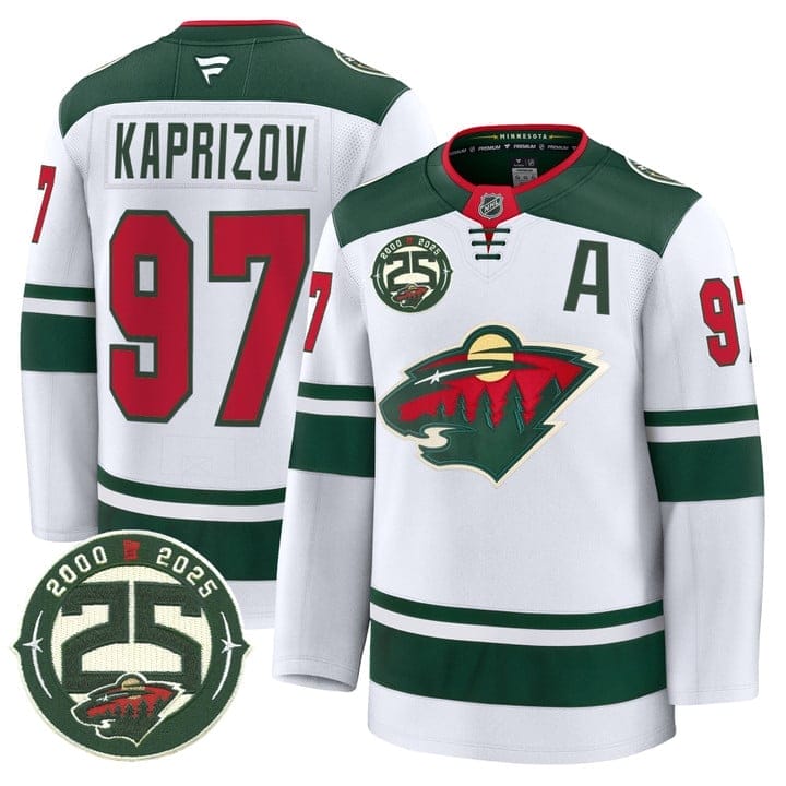 Kirill Kaprizov Jersey #97 Minnesota Wild 25th Anniversary Patch Stitched 1 Kirill Kaprizov Jersey #97 Minnesota Wild 25th Anniversary Patch Stitched